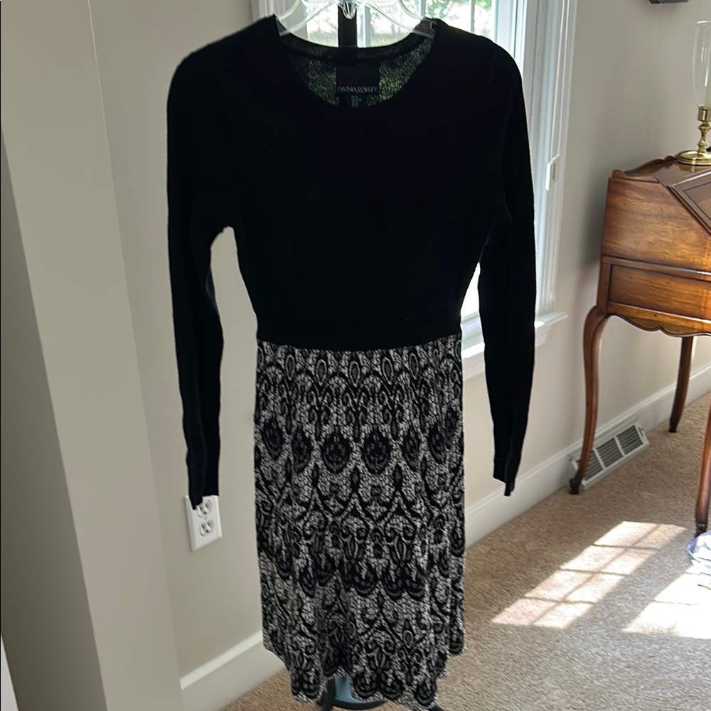 Cynthia Rowley Black and White Tiered Long Sleeve Sheath Dress